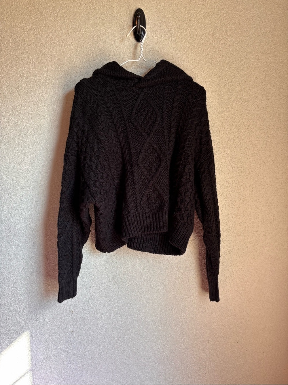 Essentials Fear Of God Black Cable-Knit Hooded Kids oversized Sweater 8